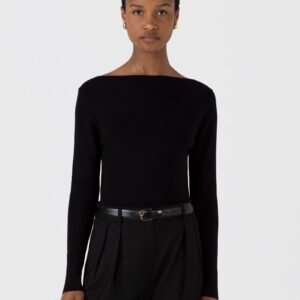 Women's Viscose Slash Neck Top in Black