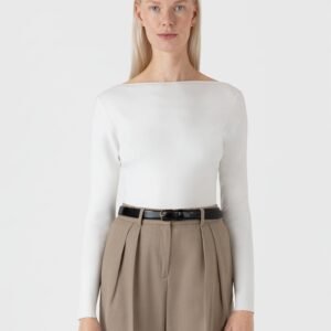 Women's Viscose Slash Neck Top in Ecru