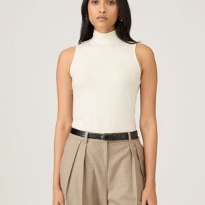 Women's Sleeveless High Neck Top in Ecru