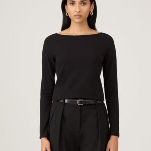Women's Stretch Cotton Slash Neck Top in Black