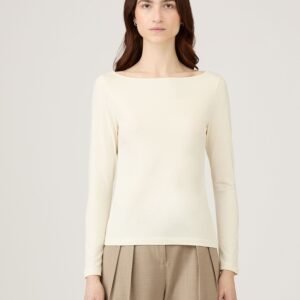 Women's Stretch Cotton Slash Neck Top in Ecru