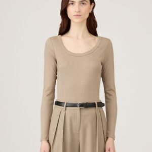 Women's Ribbed Scoop Neck T-shirt in Mink