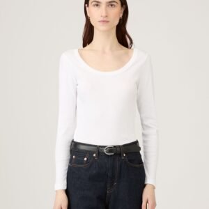 Women's Ribbed Scoop Neck T-shirt in White