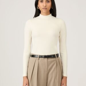 Women's Stretch Cotton Mock Neck Top in Ecru