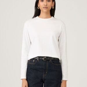 Women's Long Sleeve Boy Fit T Shirt in White