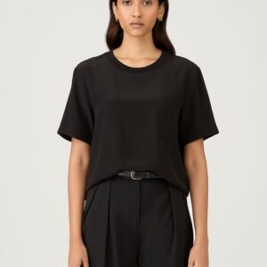 Women's Woven Silk T-shirt in Black