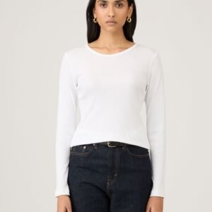 Women's Ribbed Long Sleeve T-shirt in White