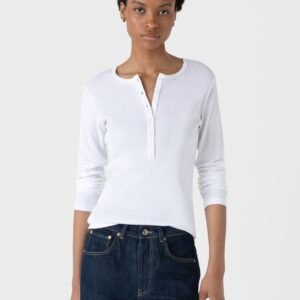 Women's Rib Henley in White