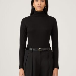 Women's Ribbbed Roll Neck in Black