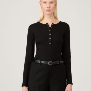 Women's Ribbed Henley in Black