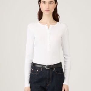 Women's Ribbed Henley in White