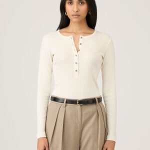 Women's Ribbed Henley in Ecru